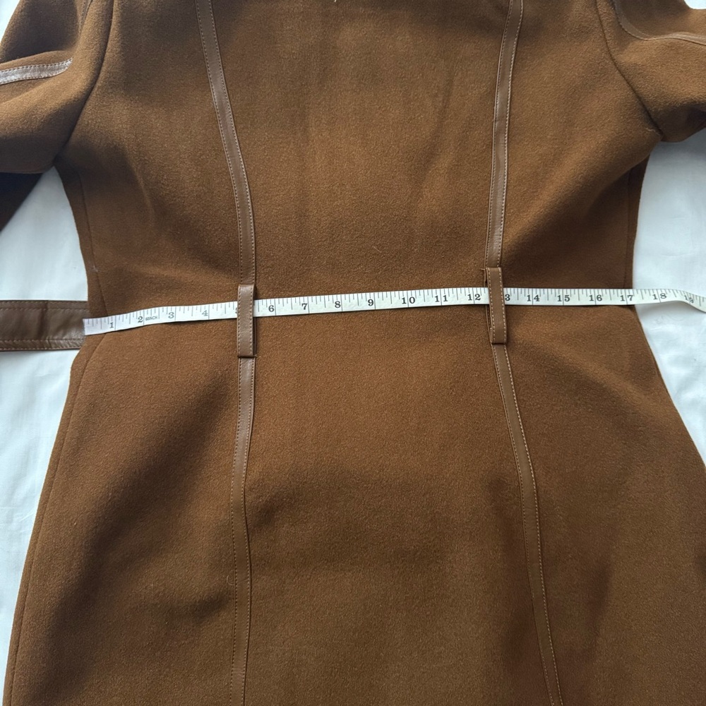 Brown faux fur belted hooded pea coat with faux leather trims - Picture 9 of 10